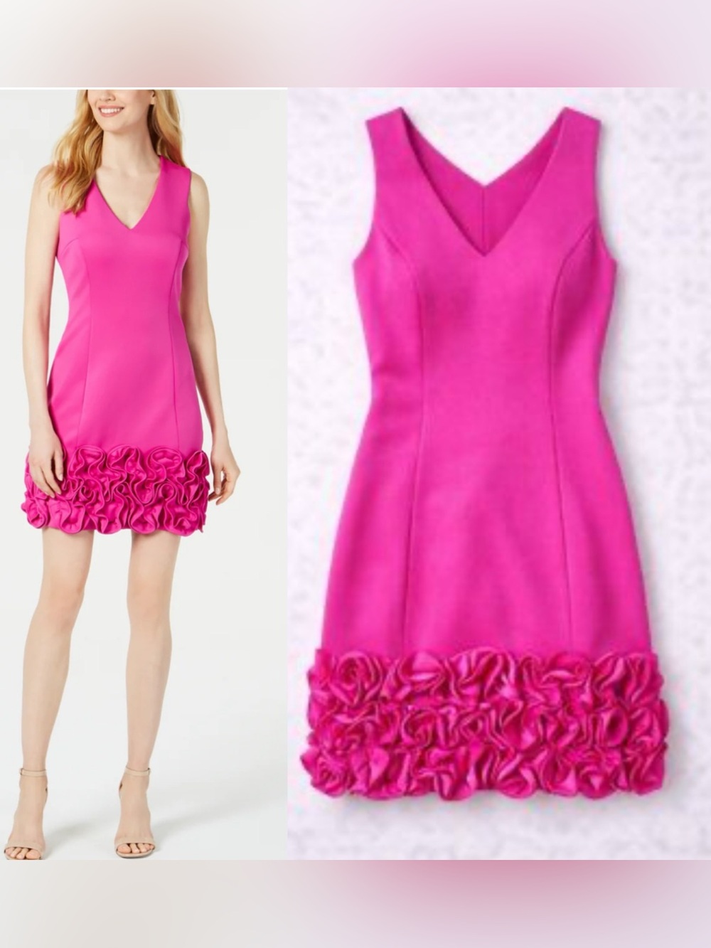Donna Ricco Cupcake Ruffel Hem, Sleeveless‎ Scuba Dress SZ 2 Hot Pink whimsical